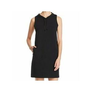 EILEEN FISHER Womens Black Knit Tie Hooded Sleeveless Short Shift Dress S